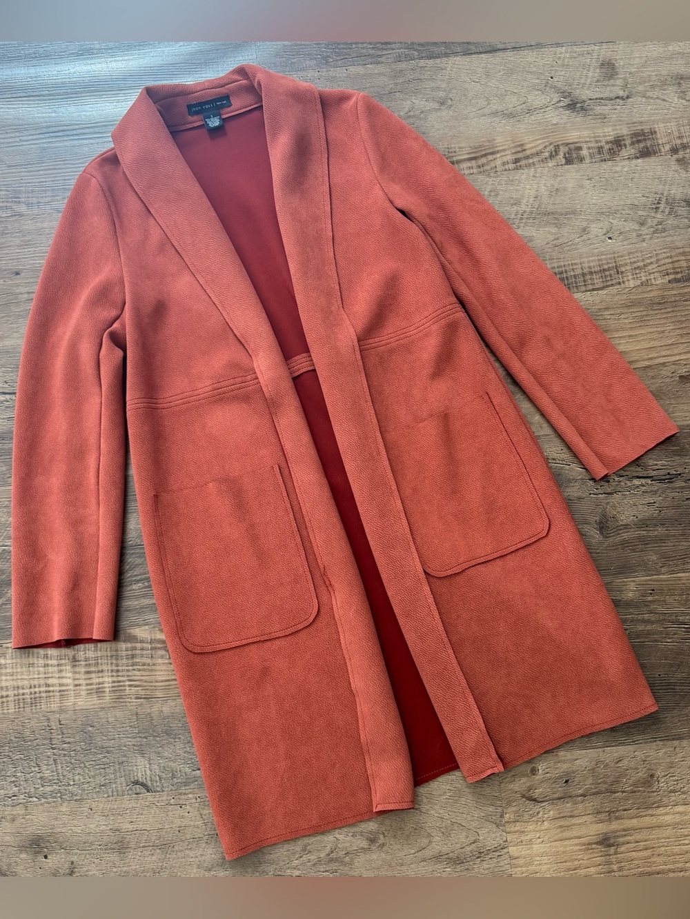 Joan Vass Small Open Front Long Cardigan Jacket Womens Pockets Y2K Boho Hippie